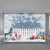 Lofaris Winter Snowman Gift Fence White Lights Bokeh Backdrop